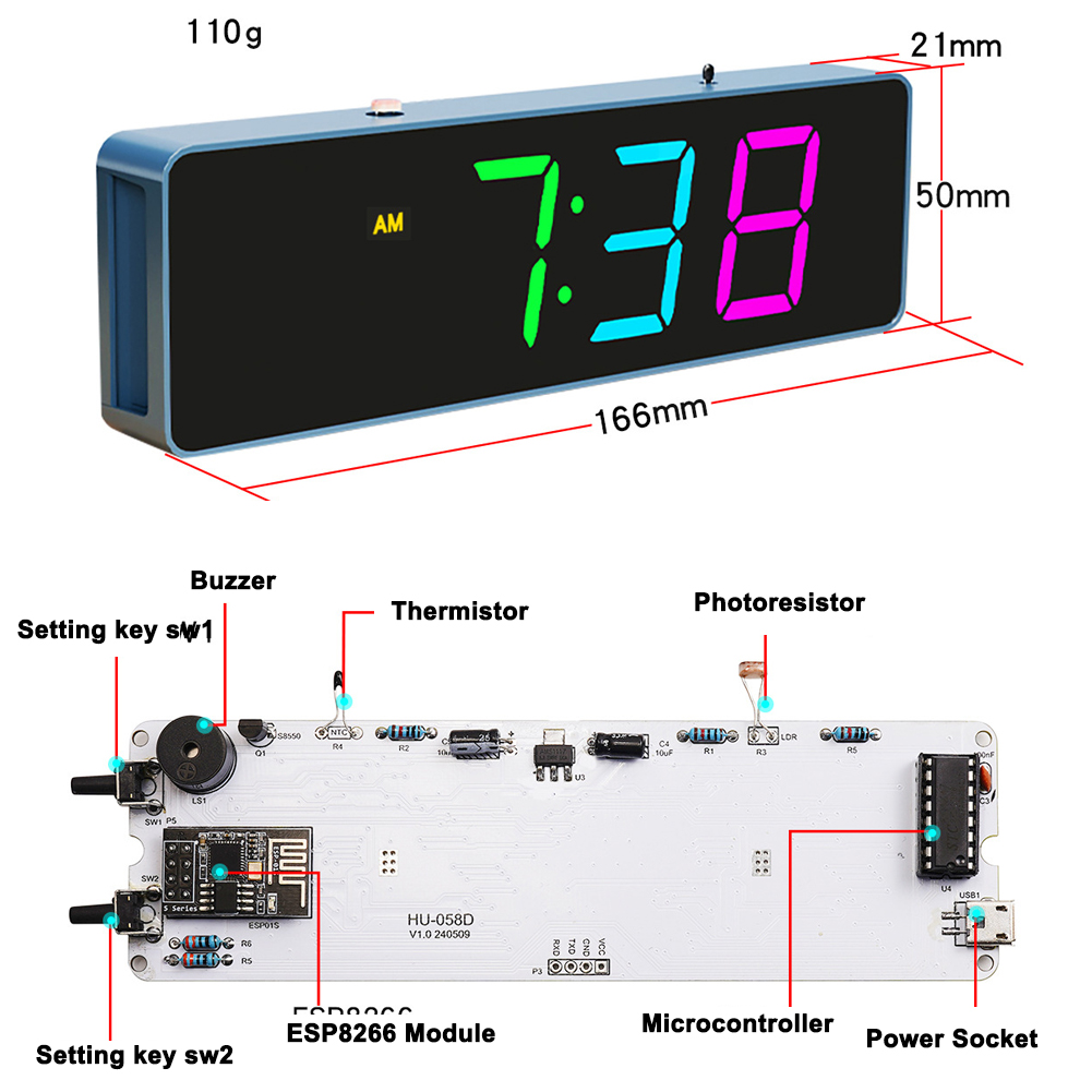 ESP8266 IoT Colorful WiFi Cloc - Diy Electronics Watch のレビューと価格